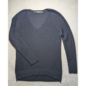 Athleta Gray Merino Wool Blend V Neck Sweater W Small Lightweight Knit Pullover